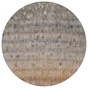 HomeRoots 8' Gray and Copper Round Striped Area Rug – Stylish, Washable Design for Indoor & Outdoor Spaces! 658965