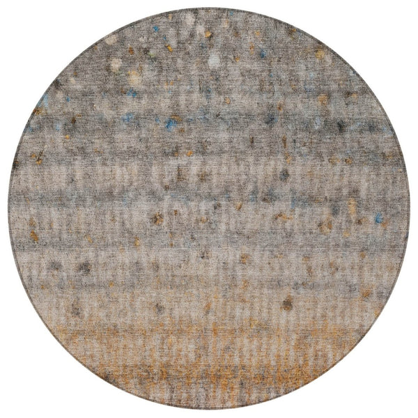 HomeRoots 8' Gray and Copper Round Striped Area Rug – Stylish, Washable Design for Indoor & Outdoor Spaces! 658965