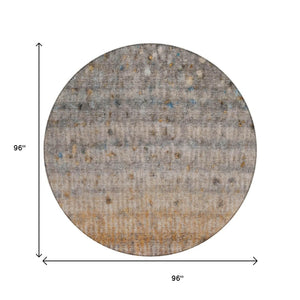 HomeRoots 8' Gray and Copper Round Striped Area Rug – Stylish, Washable Design for Indoor & Outdoor Spaces! 658965