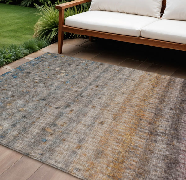 HomeRoots 8' X 10' Gray and Copper Striped Washable Area Rug - Stylish, Durable, Indoor/Outdoor Décor Essential 658966