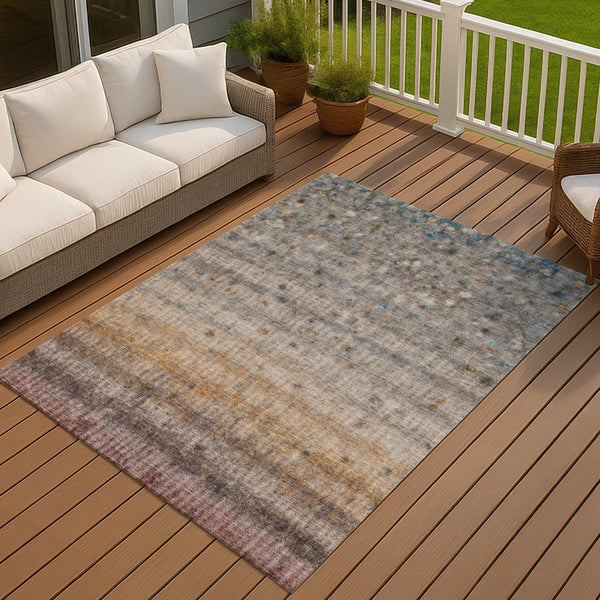 HomeRoots 8' X 10' Gray and Copper Striped Washable Area Rug - Stylish, Durable, Indoor/Outdoor Décor Essential 658966