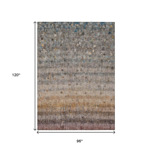 HomeRoots 8' X 10' Gray and Copper Striped Washable Area Rug - Stylish, Durable, Indoor/Outdoor Décor Essential 658966