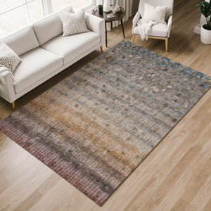 HomeRoots 8' X 10' Gray and Copper Striped Washable Area Rug - Stylish, Durable, Indoor/Outdoor Décor Essential 658966