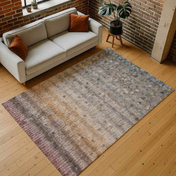 HomeRoots 8' X 10' Gray and Copper Striped Washable Area Rug - Stylish, Durable, Indoor/Outdoor Décor Essential 658966