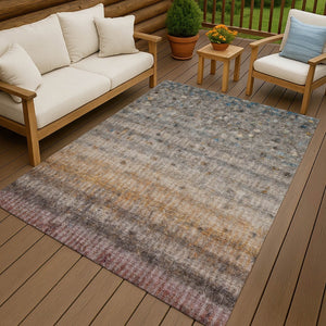 HomeRoots 9' Gray and Copper Striped Indoor/Outdoor Washable Area Rug - Durable, Stylish, Family-Friendly Decor 658967