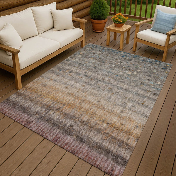 HomeRoots 9' Gray and Copper Striped Indoor/Outdoor Washable Area Rug - Durable, Stylish, Family-Friendly Decor 658967