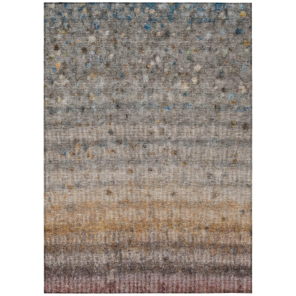 HomeRoots 10' Gray and Copper Striped Washable Area Rug - Indoor/Outdoor Durable Design for Family Spaces 658968