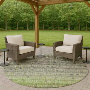 HomeRoots 8' Stylish Green and Gray Striped Washable Round Rug for Indoor and Outdoor Spaces, Easy-Care! 658971