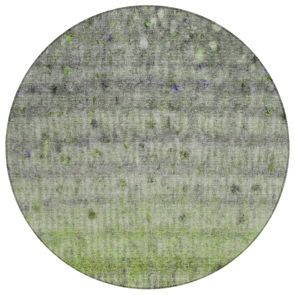 HomeRoots 8' Stylish Green and Gray Striped Washable Round Rug for Indoor and Outdoor Spaces, Easy-Care! 658971