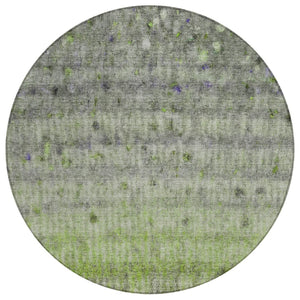 HomeRoots 8' Stylish Green and Gray Striped Washable Round Rug for Indoor and Outdoor Spaces, Easy-Care! 658971