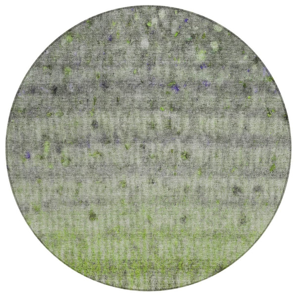 HomeRoots 8' Stylish Green and Gray Striped Washable Round Rug for Indoor and Outdoor Spaces, Easy-Care! 658971