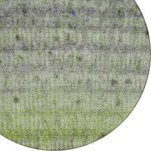 HomeRoots 8' Stylish Green and Gray Striped Washable Round Rug for Indoor and Outdoor Spaces, Easy-Care! 658971