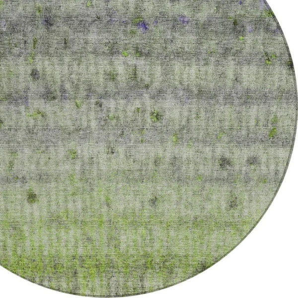 HomeRoots 8' Stylish Green and Gray Striped Washable Round Rug for Indoor and Outdoor Spaces, Easy-Care! 658971
