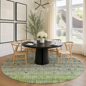 HomeRoots 8' Stylish Green and Gray Striped Washable Round Rug for Indoor and Outdoor Spaces, Easy-Care! 658971