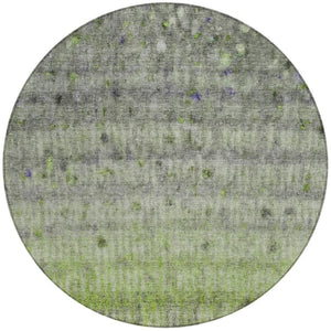 HomeRoots 8' Stylish Green and Gray Striped Washable Round Rug for Indoor and Outdoor Spaces, Easy-Care! 658971
