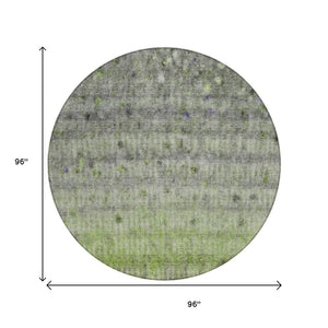 HomeRoots 8' Stylish Green and Gray Striped Washable Round Rug for Indoor and Outdoor Spaces, Easy-Care! 658971