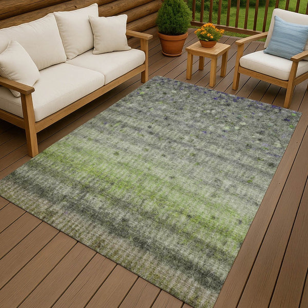 HomeRoots 8' Green and Gray Striped Area Rug - Washable, Durable, Stylish for Indoor or Outdoor Spaces! 658972