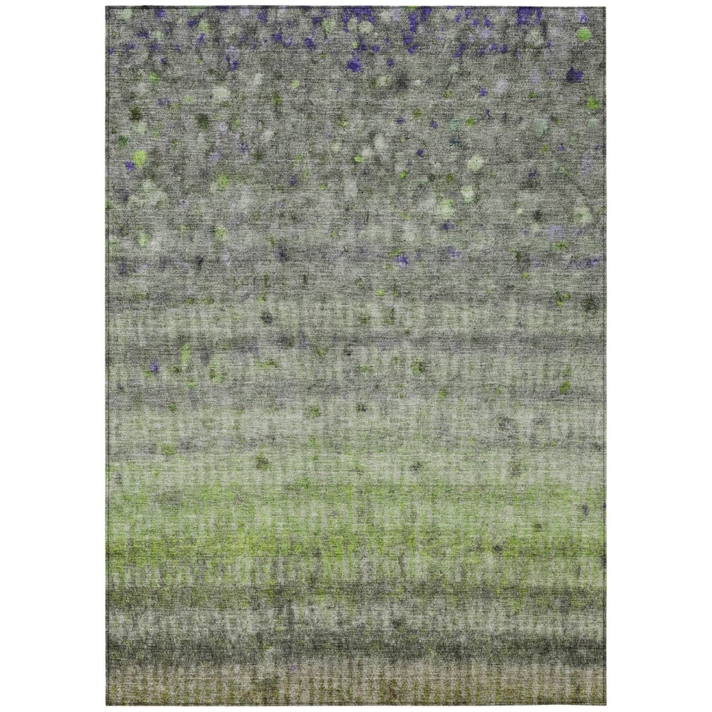 HomeRoots 9' Striped Indoor Outdoor Area Rug - Green & Gray, Washable for Easy Care, Durable & Versatile Design 658973