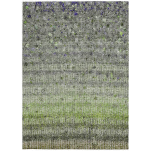 HomeRoots 10' Green and Gray Striped Washable Area Rug - Durable Indoor/Outdoor Design for Easy Care & Style 658974