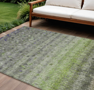 HomeRoots 10' Green and Gray Striped Washable Area Rug - Durable Indoor/Outdoor Design for Easy Care & Style 658974