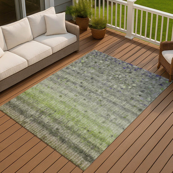 HomeRoots 10' Green and Gray Striped Washable Area Rug - Durable Indoor/Outdoor Design for Easy Care & Style 658974