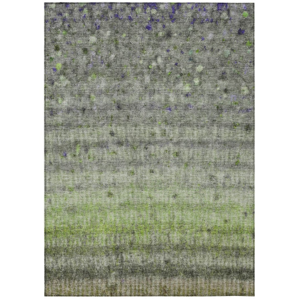 HomeRoots 10' Green and Gray Striped Washable Area Rug - Durable Indoor/Outdoor Design for Easy Care & Style 658974