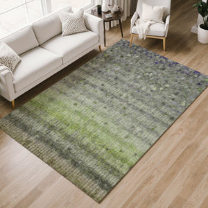 HomeRoots 10' Green and Gray Striped Washable Area Rug - Durable Indoor/Outdoor Design for Easy Care & Style 658974