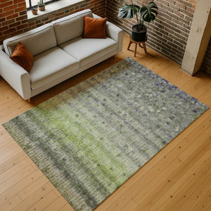 HomeRoots 10' Green and Gray Striped Washable Area Rug - Durable Indoor/Outdoor Design for Easy Care & Style 658974