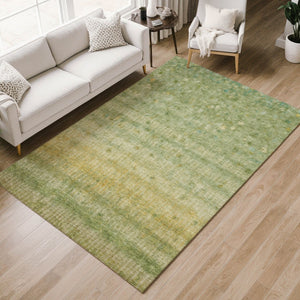 HomeRoots 8' X 10' Sage and Gold Striped Washable Area Rug - Durable, Stylish, Perfect for Indoor & Outdoor Use 658978