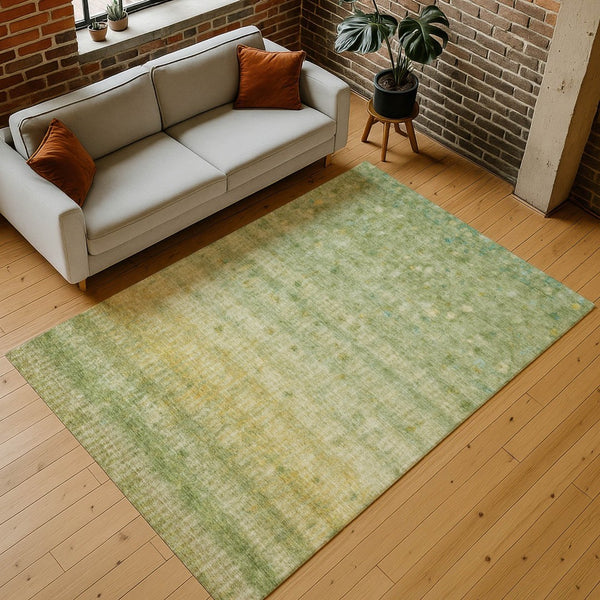 HomeRoots 8' X 10' Sage and Gold Striped Washable Area Rug - Durable, Stylish, Perfect for Indoor & Outdoor Use 658978