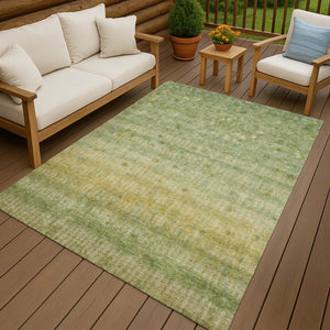 HomeRoots 10' Sage and Gold Striped Washable Area Rug - Durable, Stylish Décor for Indoor & Outdoor Spaces 658980