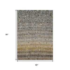 HomeRoots 5' Taupe and Gold Striped Washable Area Rug - Versatile Indoor/Outdoor Design for Stylish Spaces 658982