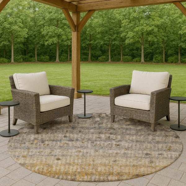 HomeRoots 8' Taupe and Gold Striped Washable Area Rug - Durable, Stylish Indoor/Outdoor Rug for Busy Homes 658983