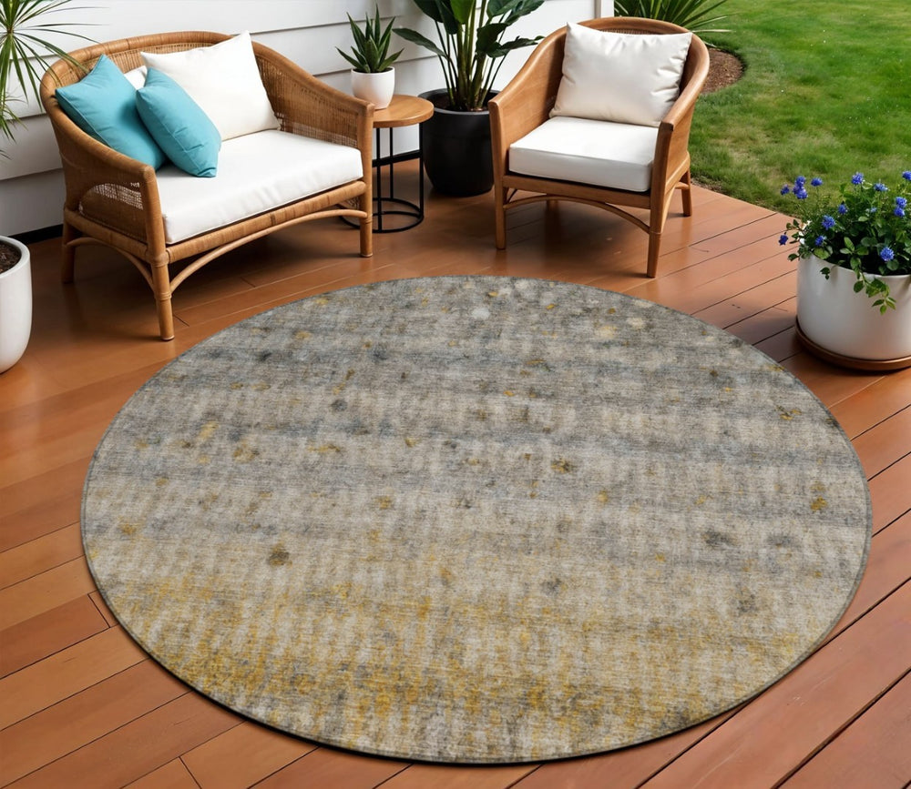 HomeRoots 8' Taupe and Gold Striped Washable Area Rug - Durable, Stylish Indoor/Outdoor Rug for Busy Homes 658983
