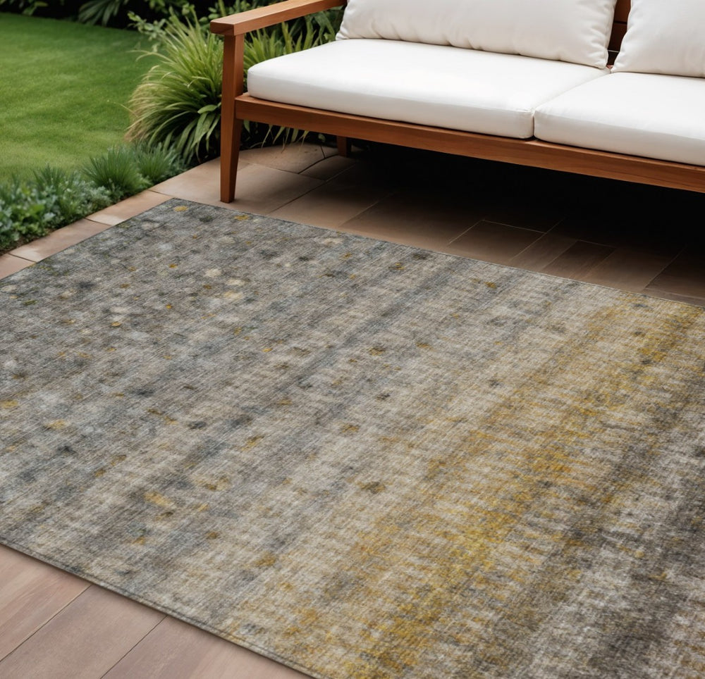 HomeRoots 8' Taupe and Gold Striped Washable Area Rug - Durable Indoor/Outdoor Design for Stylish Spaces 658984