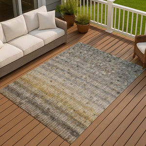 HomeRoots 8' Taupe and Gold Striped Washable Area Rug - Durable Indoor/Outdoor Design for Stylish Spaces 658984
