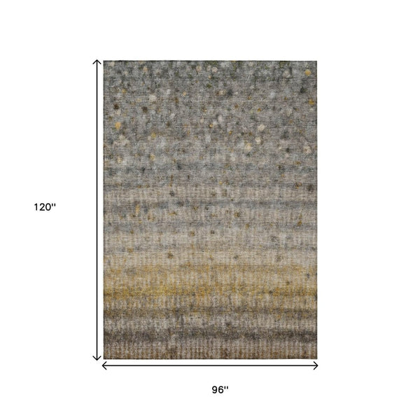 HomeRoots 8' Taupe and Gold Striped Washable Area Rug - Durable Indoor/Outdoor Design for Stylish Spaces 658984