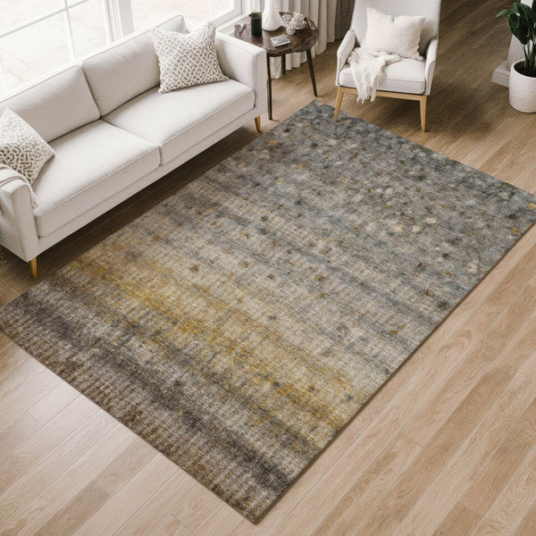 HomeRoots 8' Taupe and Gold Striped Washable Area Rug - Durable Indoor/Outdoor Design for Stylish Spaces 658984