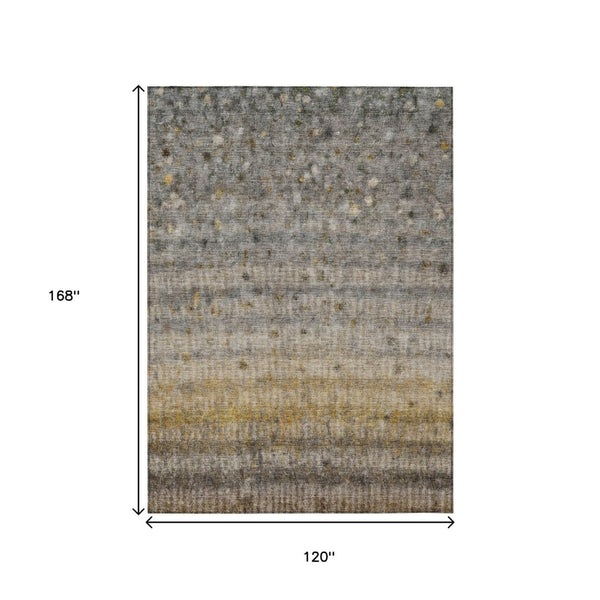 HomeRoots 10' Taupe and Gold Striped Area Rug - Durable, Washable Indoor Outdoor Design for High-Traffic Spaces 658986