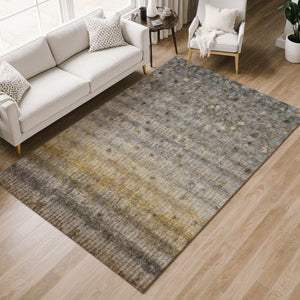 HomeRoots 10' Taupe and Gold Striped Area Rug - Durable, Washable Indoor Outdoor Design for High-Traffic Spaces 658986
