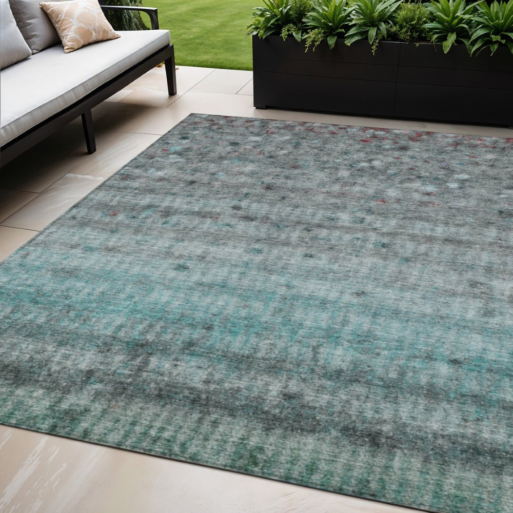 HomeRoots 5' X 8' Striped Teal Blue and Gray Washable Rug – Durable Indoor/Outdoor Design for High-Traffic Areas 658988