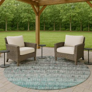 HomeRoots 8' Teal Blue and Gray Striped Round Area Rug - Washable, Durable, Stylish for Indoor & Outdoor Use 658989