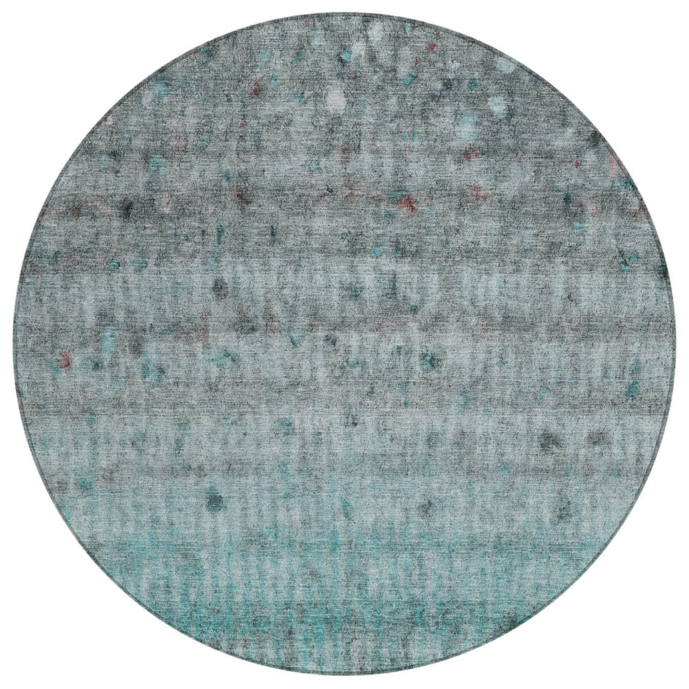 HomeRoots 8' Teal Blue and Gray Striped Round Area Rug - Washable, Durable, Stylish for Indoor & Outdoor Use 658989