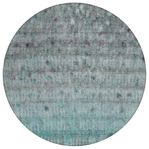HomeRoots 8' Teal Blue and Gray Striped Round Area Rug - Washable, Durable, Stylish for Indoor & Outdoor Use 658989