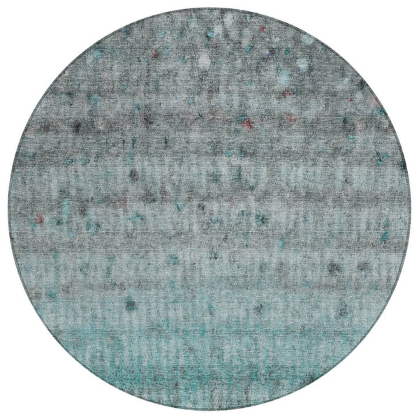 HomeRoots 8' Teal Blue and Gray Striped Round Area Rug - Washable, Durable, Stylish for Indoor & Outdoor Use 658989