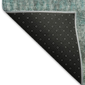 HomeRoots 8' Teal Blue and Gray Striped Round Area Rug - Washable, Durable, Stylish for Indoor & Outdoor Use 658989