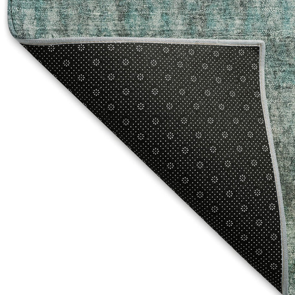 HomeRoots 8' Teal Blue and Gray Striped Round Area Rug - Washable, Durable, Stylish for Indoor & Outdoor Use 658989