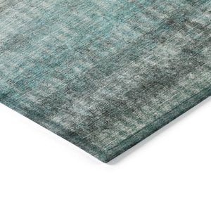 HomeRoots 8' Teal Blue and Gray Striped Round Area Rug - Washable, Durable, Stylish for Indoor & Outdoor Use 658989