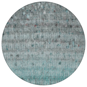 HomeRoots 8' Teal Blue and Gray Striped Round Area Rug - Washable, Durable, Stylish for Indoor & Outdoor Use 658989