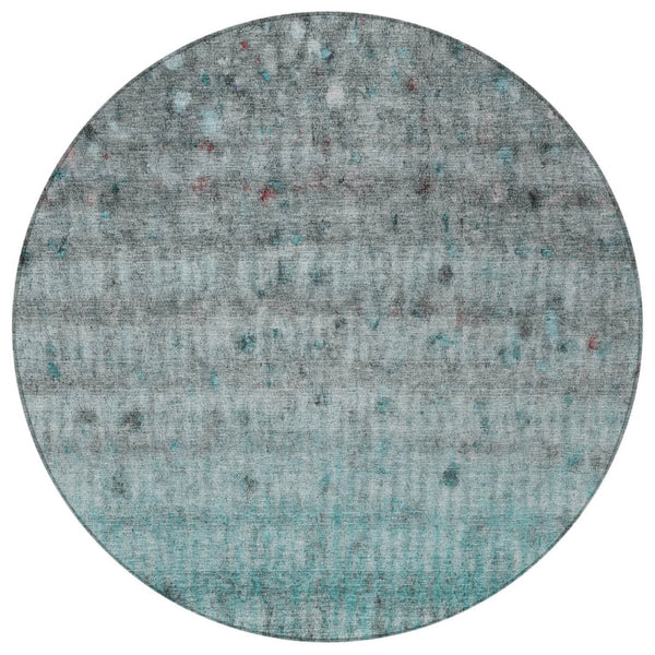 HomeRoots 8' Teal Blue and Gray Striped Round Area Rug - Washable, Durable, Stylish for Indoor & Outdoor Use 658989